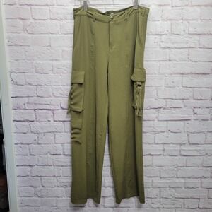 Willow + Root Cargo Dress Pants‎ Size M Olive Green Pockets Flowy Boho Lagenlook